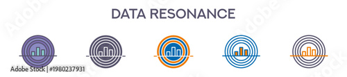 Data Resonance Element For Design Graphic - Multi Styles. Vector Illustration Of Two Colored And Black. Multiple Icons Designs Can Be Used For Mobile, Ui, Web 