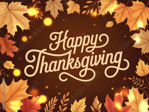 Elegant thanksgiving greeting card with autumn leaves and warm colors