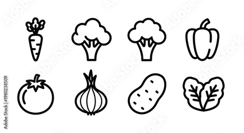 Vegetable icons in black line art.