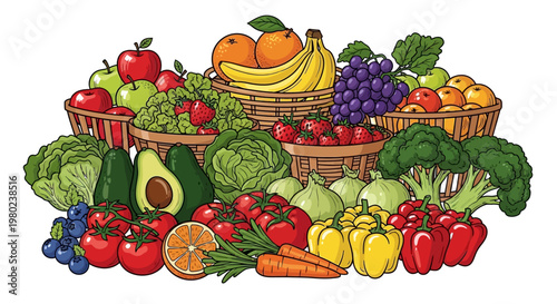 Fresh Fruit and Vegetable Assortment Display.