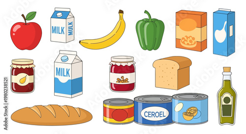 Assorted Grocery Food Items Displayed.