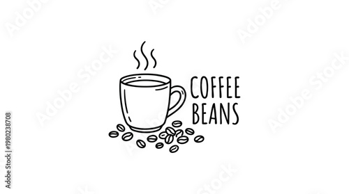 Minimalist Coffee Cup with Beans and Text