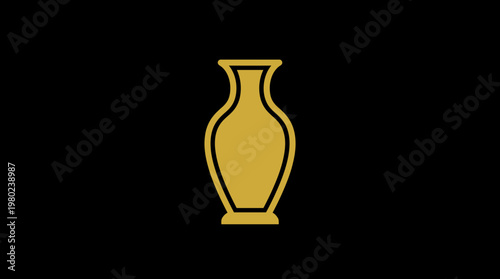 Gold Vase Outline on Black Background