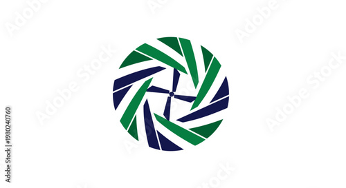 Dynamic Circular Pattern Abstract Design with Green and Blue Tones