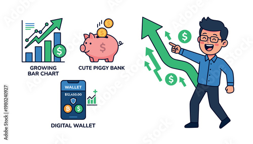 Man with growing finance chart.