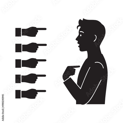 Silhouette of Man Being Accused and Pointed at by Multiple Fingers for Blame Concept Illustration

