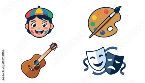 Theatre Performance Art Icons Set.