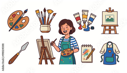 Woman Holding Paintbrush And Palette.