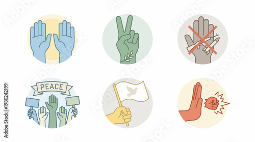 Collection of peace and protest themed hand gesture icons. EPS Editable. Vector Illustrations.