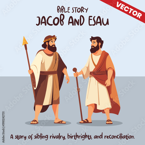 Photography Jacob and Esau Biblical Brothers Meeting Vector Illustration, Ancient Middle Eas