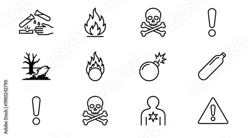 Set of GHS hazard pictograms for chemical labeling and safety. EPS Editable. Vector Illustrations.