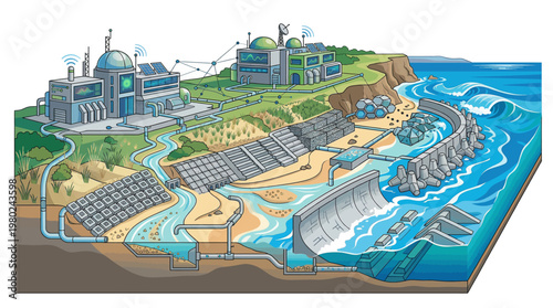 Tidal power station generating renewable energy.