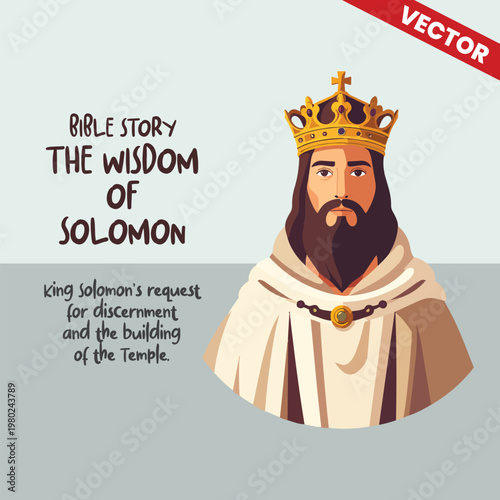 Quadro em tela Wise King Solomon Portrait Vector Illustration Bible Story Wisdom and Discernmen