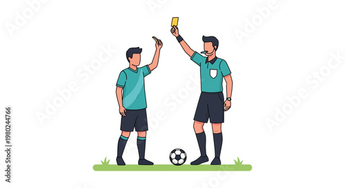 Referee shows yellow card to player during football match in stadium at daytime