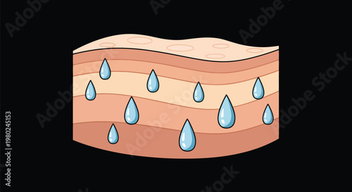 Pixel Art Cross Section Of Human Skin Layers With Water Drops