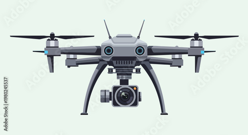 Pixel Art Drone With Camera Flying On Light Background Vector Isolated