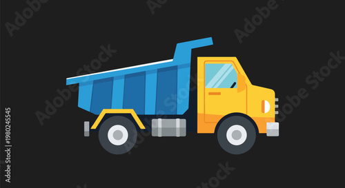 Pixel Art Dump Truck Blue And Yellow Transport Vehicle Vector Object