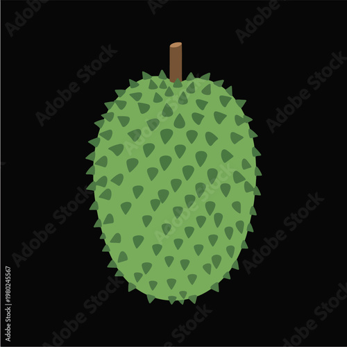 Pixel Art Durian Green Spiky Fruit Isolated On Black Background