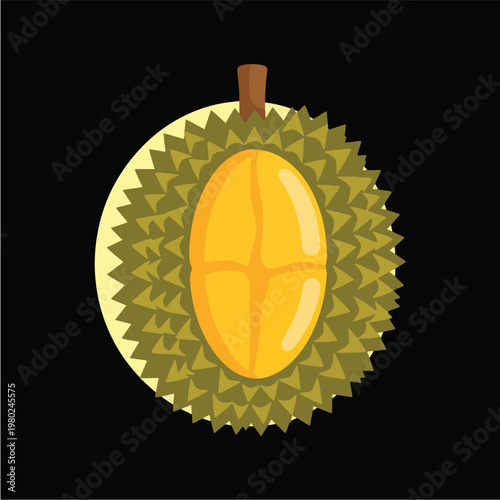 Pixel Art Durian Half Illustration With Yellow Flesh On Black Background