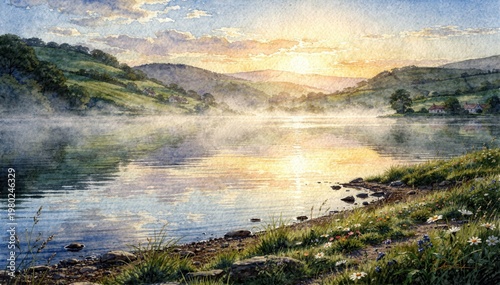 Sunrise Over a Serene Lake