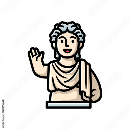 Ancient Greek Roman Statue Bust Waving Hand Icon.