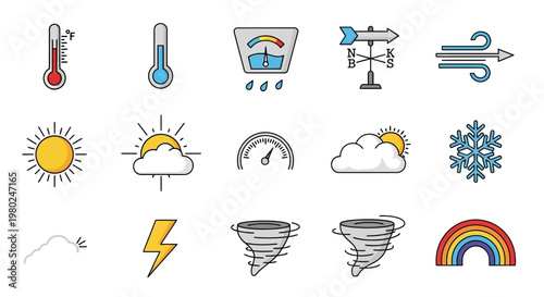 Weather forecast icons and symbols set.