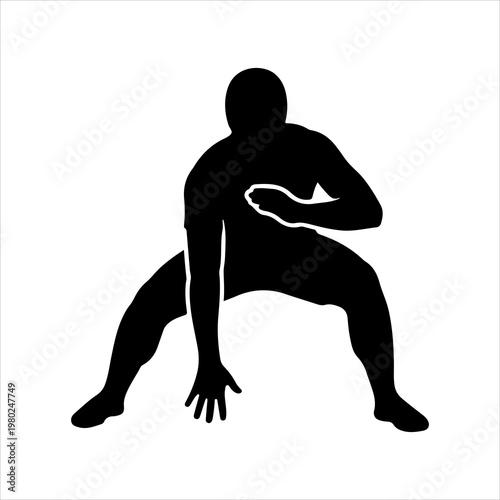 Dynamic silhouette of a person in a wide stance ready for action.