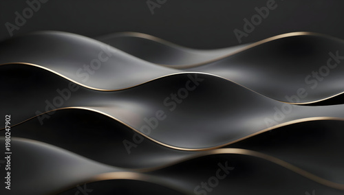 Luxury Abstract Black Waves Background with Elegant Gold Edges