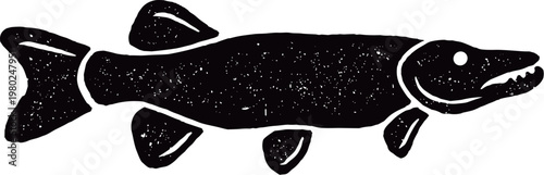 Pike Fish Linocut Style Illustration 
