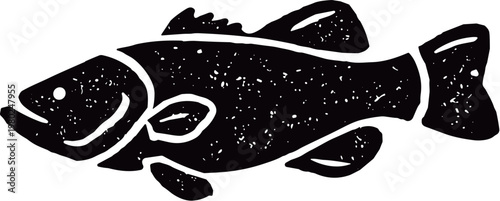 Largemouth Bass Fish Linocut Style Illustration 