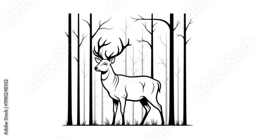 Majestic stag standing in natural profile pose.