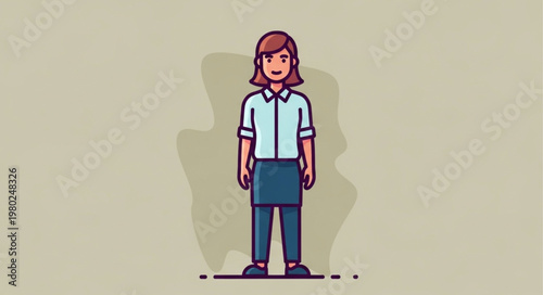 Illustrated standing woman full body character portrait.
