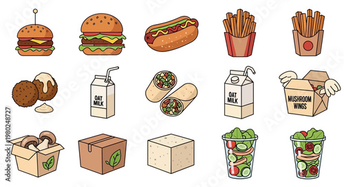 Fast food and drink icons set.