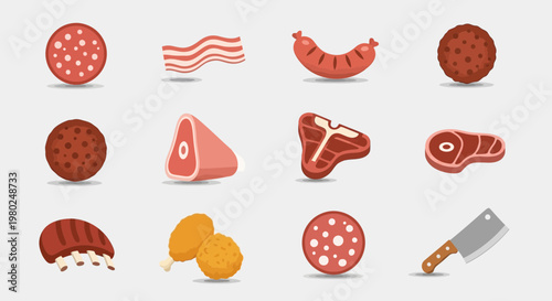 Meat food icons with knife.