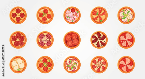 Variety of mini pizzas displayed.