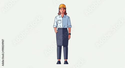 Female Chef Standing in Uniform Apron and Hat.