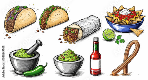 Mexican food and drink illustrations.