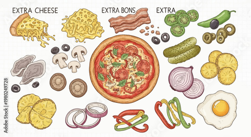 Tasty pizza toppings and ingredients variety.