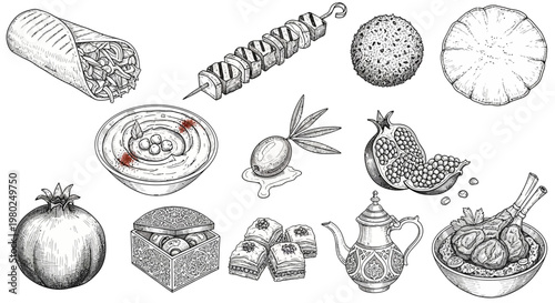 Variety of food and drink items.