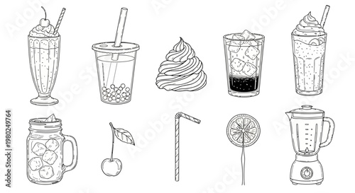 Variety of sweet treats and drinks.