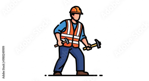 Construction worker wearing hardhat and holding hammer.