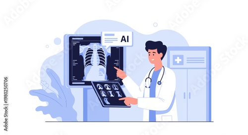 AI Assisted Medical Diagnostics: Doctor Analyzing Chest X-Ray with Artificial Intelligence