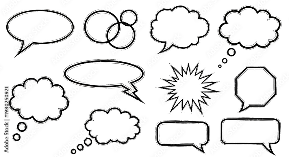 Fototapeta premium Collection of Diverse Speech Bubbles and Thought Balloons for Communication and Design Elements