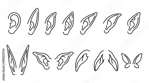 Various elf ear designs in a vector illustration set