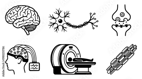 Brain and nervous system vector graphic illustration with medical equipment