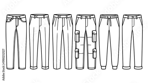 Various styles of pants for fashion design illustration