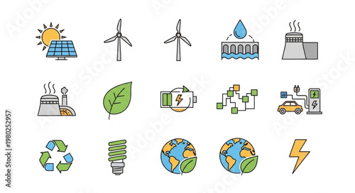 Set of vector icons of landmarks and monuments featuring travel home and church building illustration symbols with green eco energy elements and cartoon design signs for travel apps