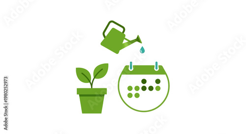 Green potted plant with watering can.