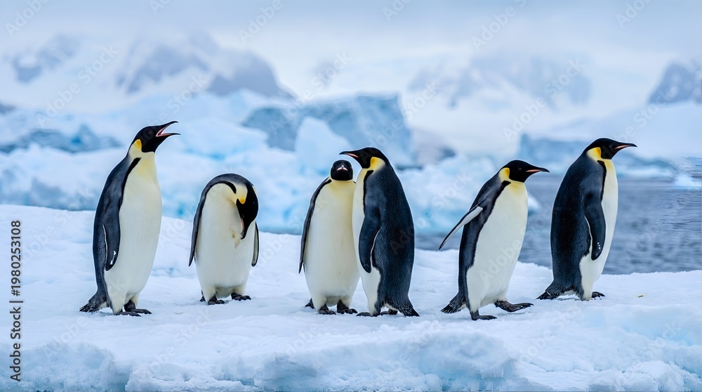 Fototapeta premium Group of emperor penguins on ice floe Antarctic wildlife