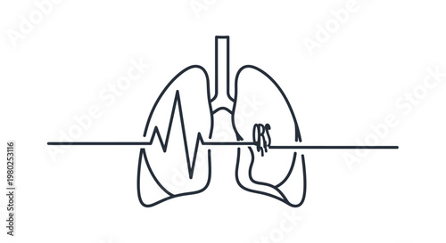 Human lungs with heart rate line.